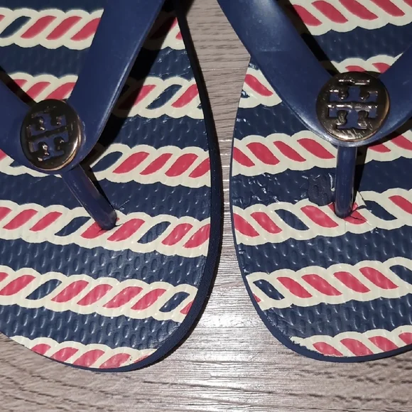 Tory Burch Navy and Red Rope Pattern Sandals - Picture 4 of 6